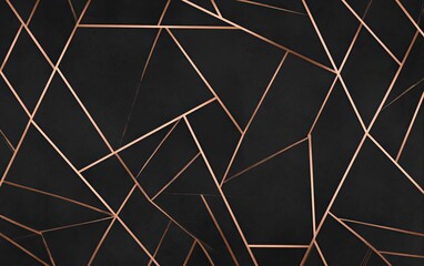 Black geometric design with copper-colored linear patterns, abstract modern art background