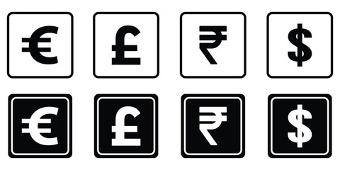 World currency signs and icons vector bundle set. Global currency symbols in clean, modern styles. isolated on white background.