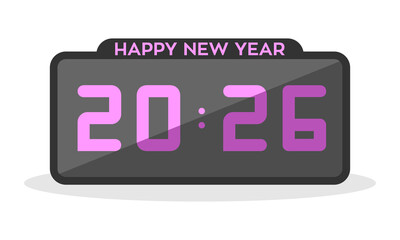 Happy new year 2026 with digital clock illustration