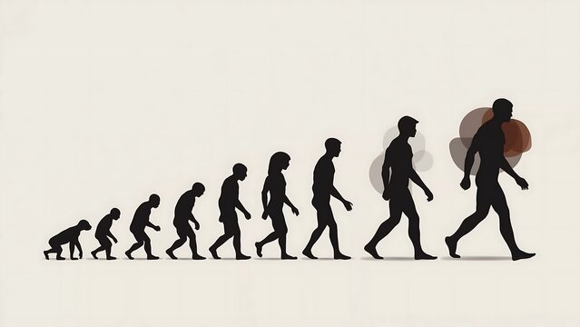 Human evolution from ape to modern man, silhouette illustration of progression