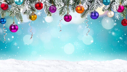 Christmas Ornaments on Snowy Branches