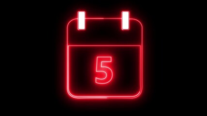 Neon line calendar date 5 animation for deadline and schedule planning. Glowing neon calendar icon date 5 – deadline and time management concept.