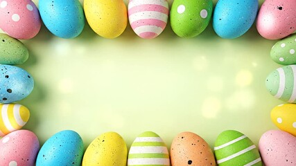 Colorful easter egg border on light green background - Powered by Adobe