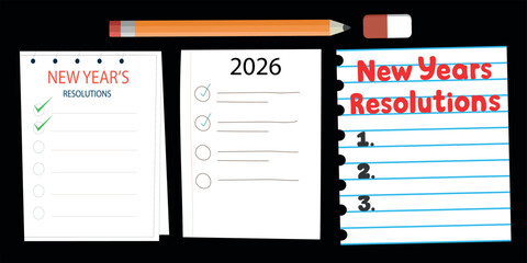 New Year Resolution Pages Large Set, Goal Planning and Habit Tracker Templates, Annual Planning Vector Illustration