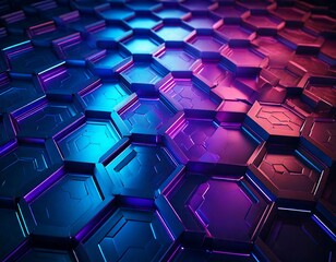 Abstract hexagonal pattern illuminated with vibrant blue and purple gradient light 