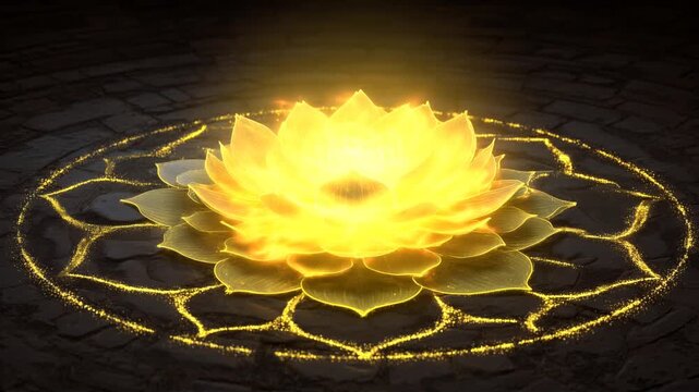 third chakra solar plexus chakra yellow lotus on the ground radiating yellow golden light energy. manipura sun energy fire element chakra of willpower and self identity