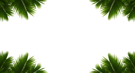 Realistic tropical palm leaves framing empty space a decorative border on transparent background.