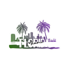Minimal line art illustration of iconic Miami landmarks with palm trees and Art Deco style, capturing a modern tropical beach vibe. Ideal for t-shirts, posters, branding, and travel designs.
