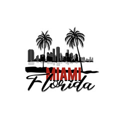 Minimal line art illustration of iconic Miami landmarks with palm trees and Art Deco style, capturing a modern tropical beach vibe. Ideal for t-shirts, posters, branding, and travel designs.