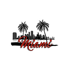 Minimal line art illustration of iconic Miami landmarks with palm trees and Art Deco style, capturing a modern tropical beach vibe. Ideal for t-shirts, posters, branding, and travel designs.