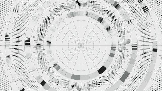 Closeup of Big Data complex round graph background. Quantum computing universe. Cyber space of AI technology. Futuristic graph. Digital qubit information presentation.