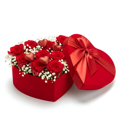 Romantic Red Roses in Heart Box  Valentines Day Present