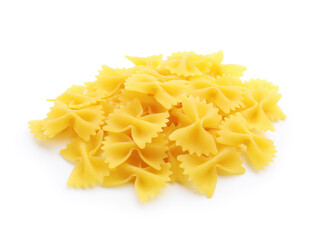Pile of raw farfalle pasta isolated on white