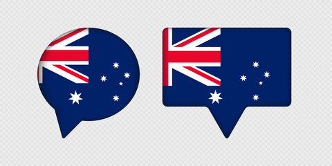 Flag of Australia in speech bubble.