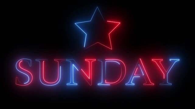 Glowing neon star Sunday text animation.