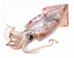 Photo of a squid isolated on a white background. Marine cephalopod, ideal for underwater, ocean, and nature photography projects