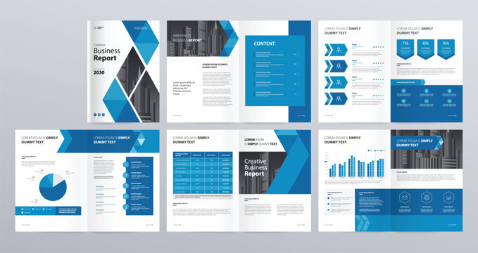 business annual report, company profile brochure design template and page layout design with info chart report graph element and design for flyers, leaflet, magazine, book with abstract cover page 
