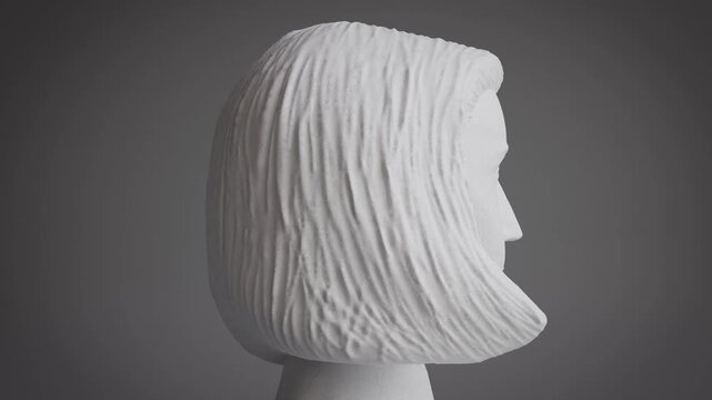 Woman head - rotating stone statue, close-up - 3D 4k animation (3840 x 2160 px). 