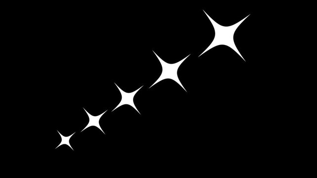Twinkling white cartoon stars animation flat vector doodle blinking sparkle fast glowing trails glitter motion shining twinkle effect black screen chroma key 4K.