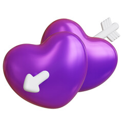 Metallic Purple Heart with Arrow Love Symbol 3d Rendering