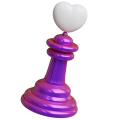 Metallic Purple Heart Chess Piece Love Strategy 3d Rendering