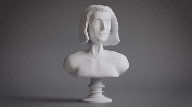 Woman head - rotating stone statuette - 3D 4k animation (3840 x 2160 px). 