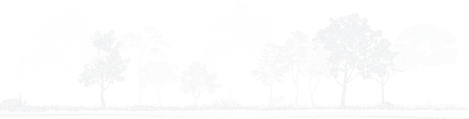 Obraz premium Side View Architectural Tree Drawing and Forest Line in Minimal CAD Style, Wetland Section Vector Set for Landscape Plan, Garden Planning, and Nature Layout