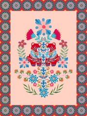 Beautiful cute animal pattern folk Traditional ethnic tribal  fabric background