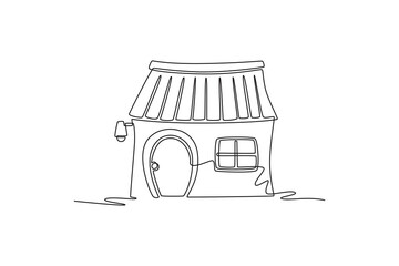Cute House and Building concept. Single line draw design. Vector graphic illustration