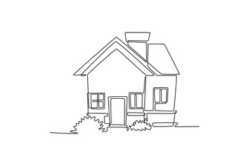 Cute Flat house. Cute House and Building concept. Single line draw design. Vector graphic illustration