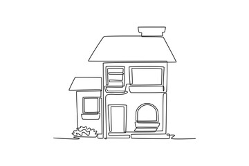 cute green modern house. Cute House and Building concept. Single line draw design. Vector graphic illustration