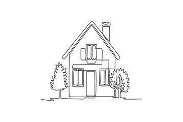 Cute scandi homes. Cute House and Building concept. Single line draw design. Vector graphic illustration