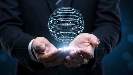 Businessman Holding Futuristic Digital Globe in Hands. - Powered by Adobe