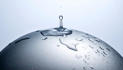 Clean Minimalist Photography of a Water Droplet Sliding Down a Dark Gray Matte Sphere