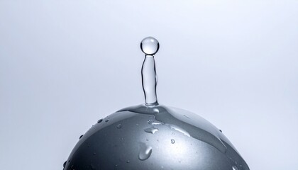 Clean Minimalist Photography of a Water Droplet Sliding Down a Dark Gray Matte Sphere