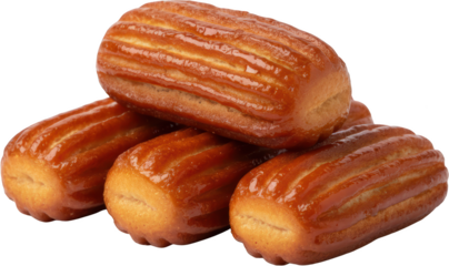 Stacked Golden Brown Syrupy Tulumba Pastries Featuring Ridged Surfaces Isolated On A Transparent Background Showing Rich Texture Pastry Dessert Sweet Turkish Dessert