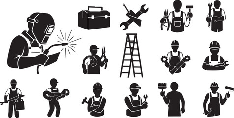 Workers with tools and equipment in industrial setting