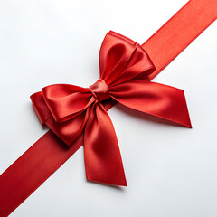 Red Satin Ribbon Bow with Long Tails Isolated on White Background.