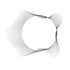 Round curved sound waves with dynamic wavy stripes. Black wavy circles on a white background. 