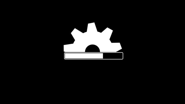 Loading process. Gear, loading line .System Update Gear Icon .Abstract gear wheel and digital technology loading bar isolated on white background.