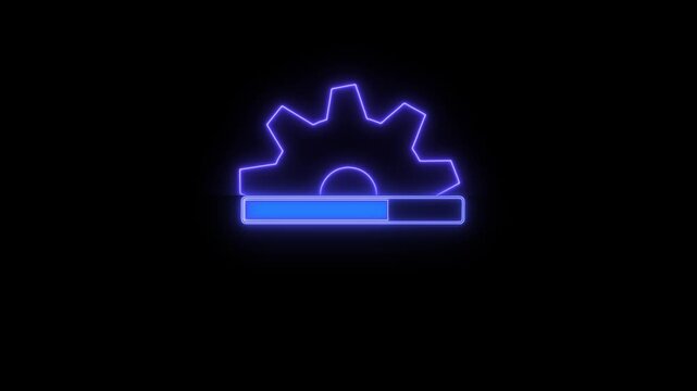 Loading process. Gear, loading line .System Update Gear Icon .Abstract gear wheel and digital technology loading bar isolated on white background.