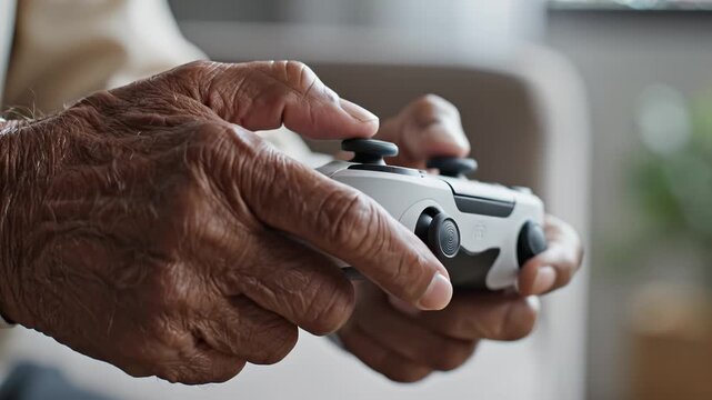 Elderly hands holding gaming controller
