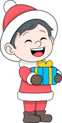 Happy Christmas Child Cartoon Holding Gift Illustration