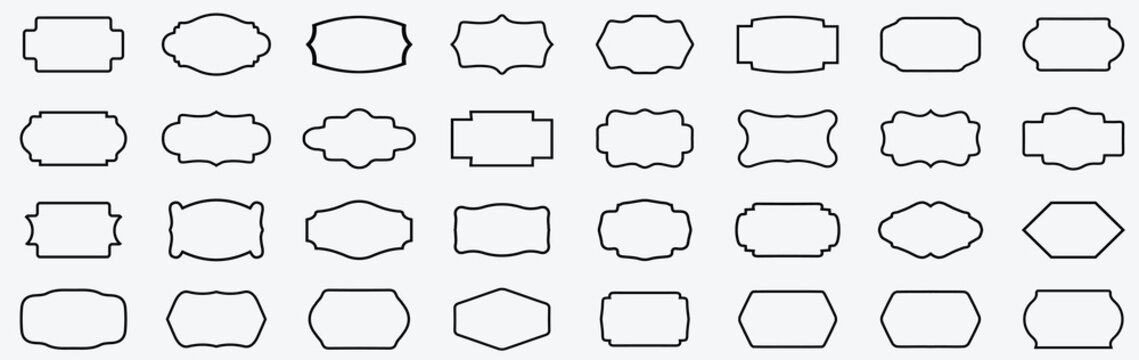 Black outline wavy zigzag rectangle frames set on transparent background