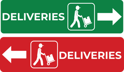 Deliveries Directional Sign with Arrow for Logistics Area. VECTOR 