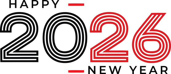 Happy 2026 New Year Typography Design on White Background