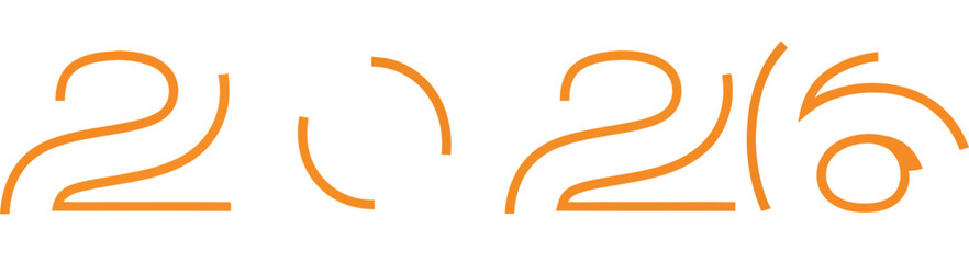 Stylized vibrant orange numerals forming the year 2026, crafted with elegant flowing lines in a contemporary minimalist graphic design.