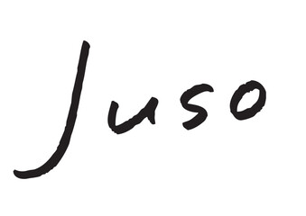 手書き風筆記体で書かれた『Juso』の英字デザイン文字｜十三, 日本語表記, 英字, 筆記体, 手書き
