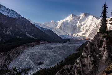 Rakhiot glacier and Nanga Parbat mountain in the Gilgit-Baltistan region in Pakistan