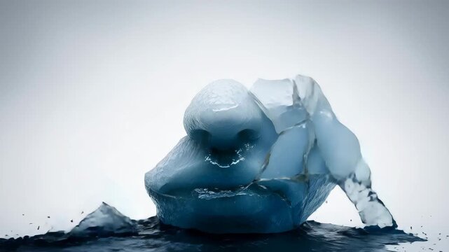 氷の質感で表現されたひび割れ顔の彫刻